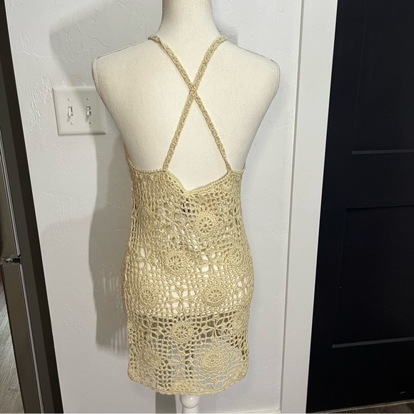 Olivaceous Ivory Floral Crochet Mini Dress Beach Cover Small - Picture 4 of 8